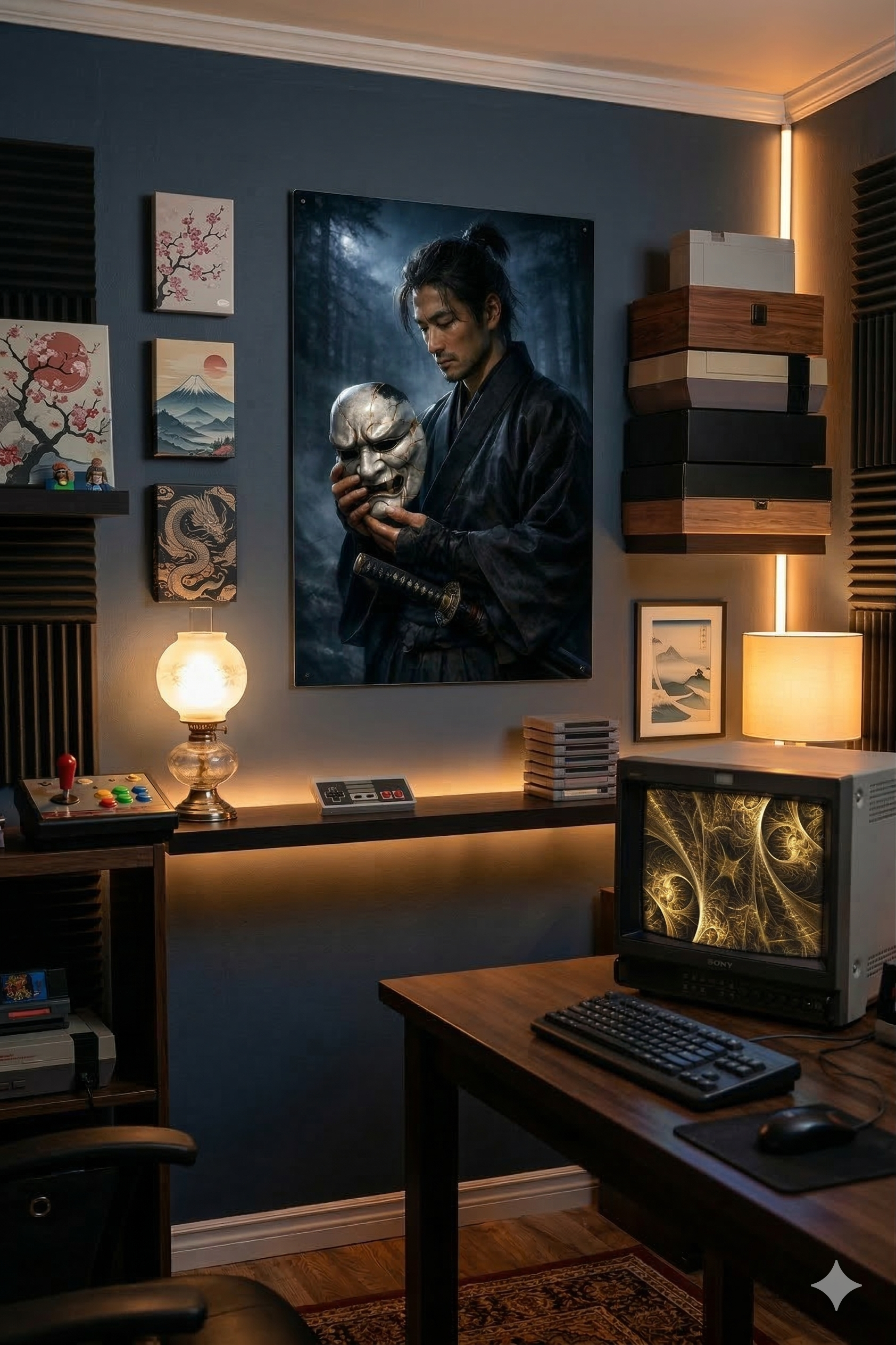 Samurai mit Maske - Metallposter - Wandkunst