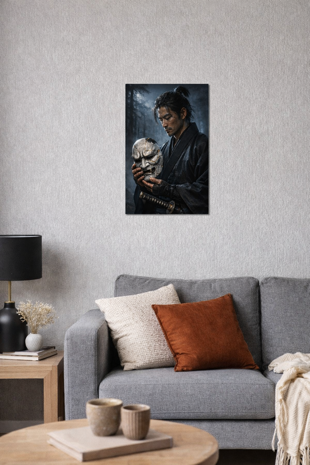 Samurai mit Maske - Metallposter - Wandkunst