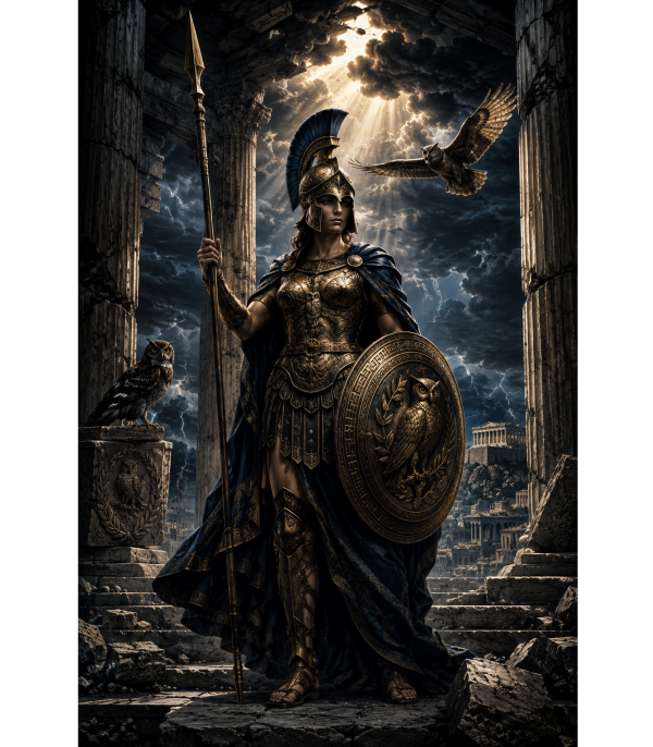 T-Shirt Athene – Druckmotiv Athene mit Eulen