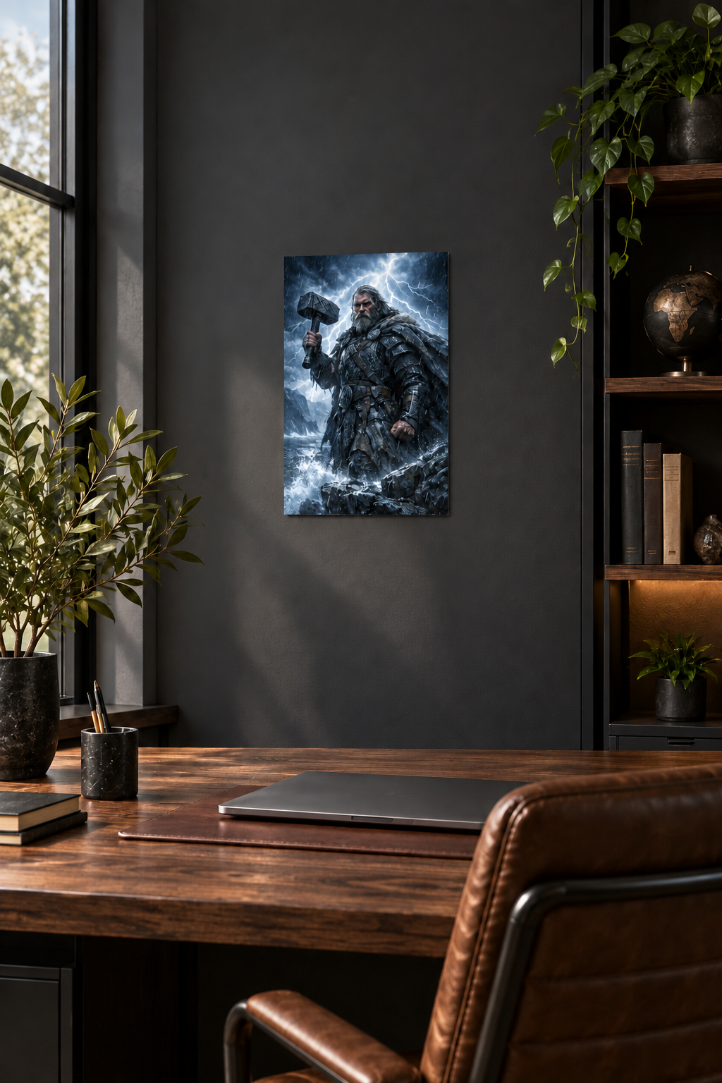 Der Donnergott Metallposter, 20 × 30 cm, im Arbeitszimmer
