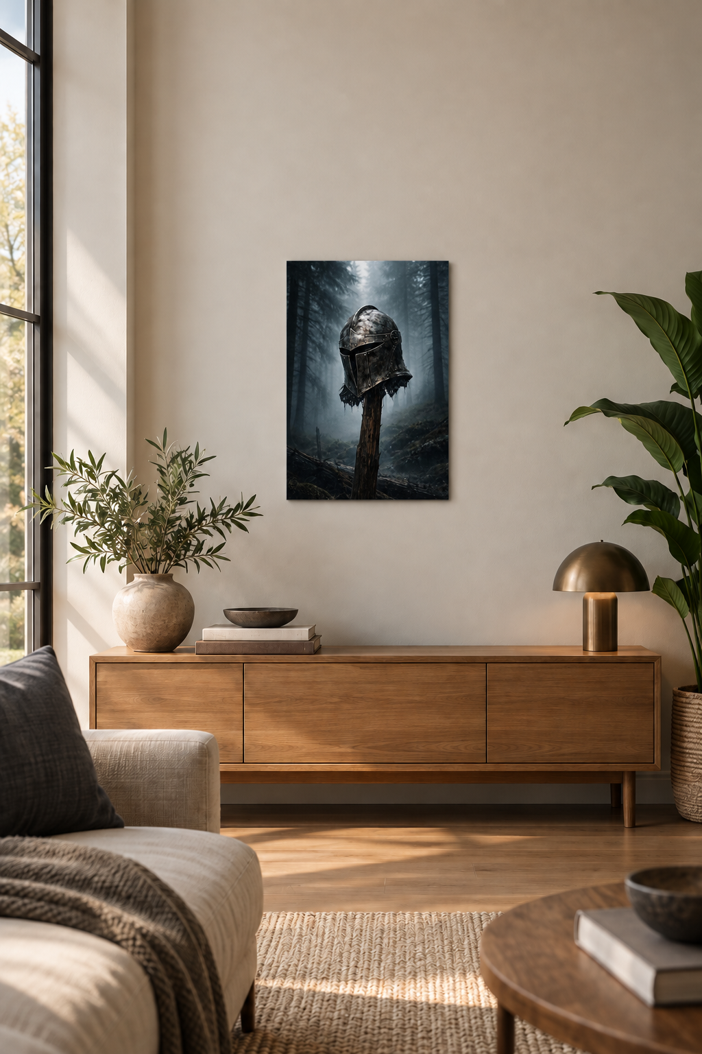 Ritterhelm Metallposter im Wohnzimmer