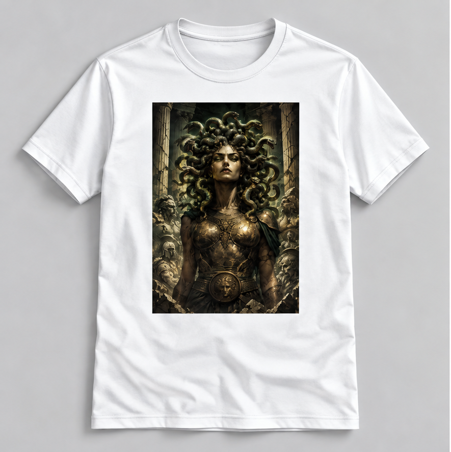 T-Shirt Medusa – Mockup Vorderseite Weiß