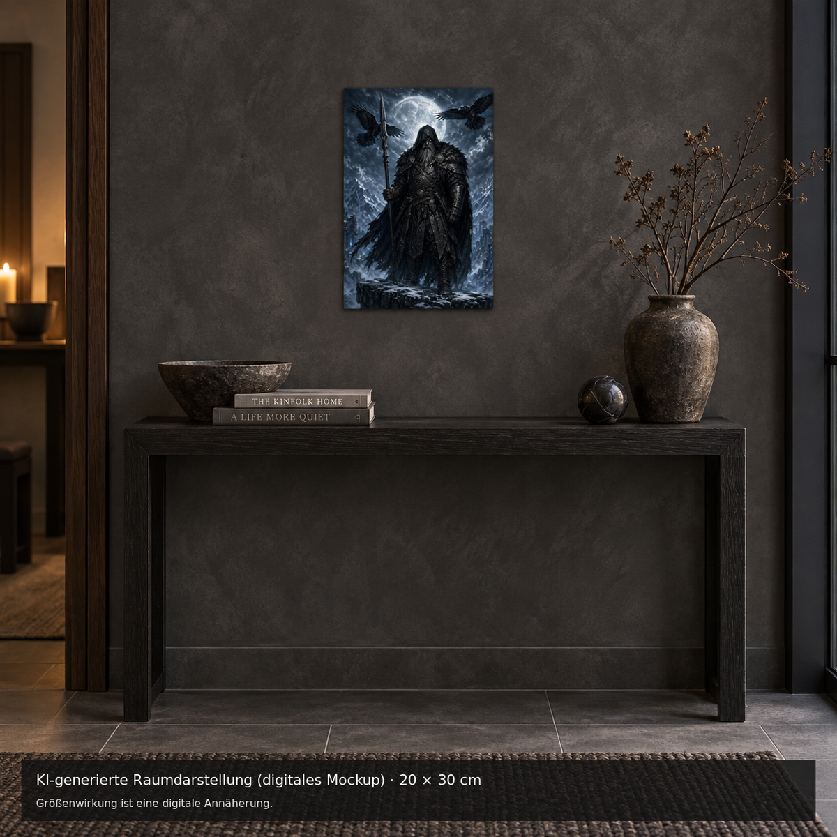 Allvater im Mondsturm Metallposter 20 × 30 cm – KI-generierte Raumdarstellung (digitales Mockup)